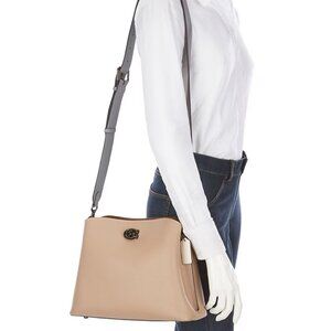Coach Willow Taupe Leather Turnlock Black Hardware Color Blocked Shoulder Bag